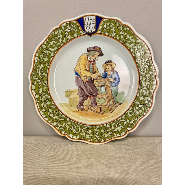 Army Green Late 19th Century French Porquier Beau Quimper Plate For Sale - Image 8 of 11