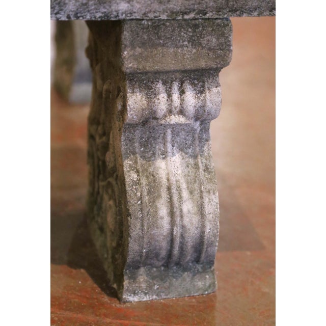Sculpture Materials Pair of Early 20th Century French Weathered Curved Cast Stone Garden Benches For Sale - Image 7 of 9