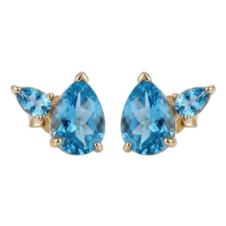 Dainty Swiss Blue Topaz Silver Studs - December Birthstone Studs - Earrings Gift for Woman - A Pair For Sale