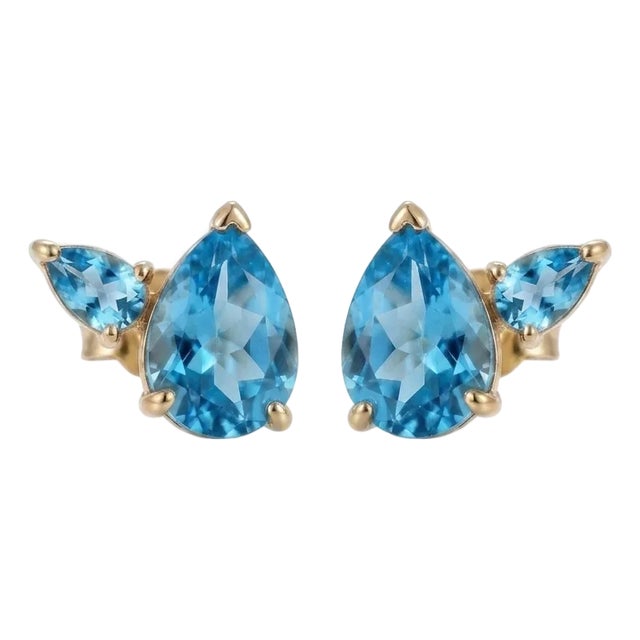 Dainty Swiss Blue Topaz Silver Studs - December Birthstone Studs - Earrings Gift for Woman - A Pair For Sale
