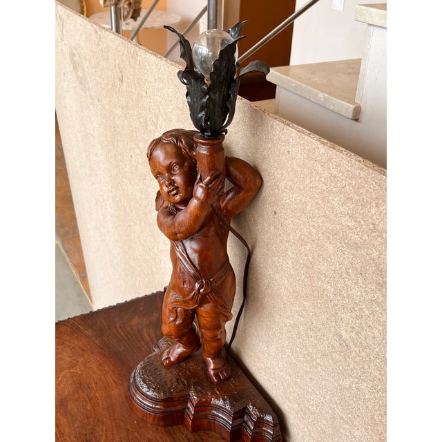 19th Pair of Italian Hand Carved Walnut Monumental Nightstands With Lamp For Sale - Image 9 of 13