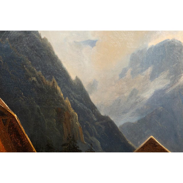 Traditional Continental School Alpine Village Oil Painting, Late 19th Century For Sale - Image 3 of 11
