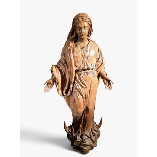 17th Century German Carved Fruitwood Virgin Mary, 1640 For Sale - Image 13 of 15