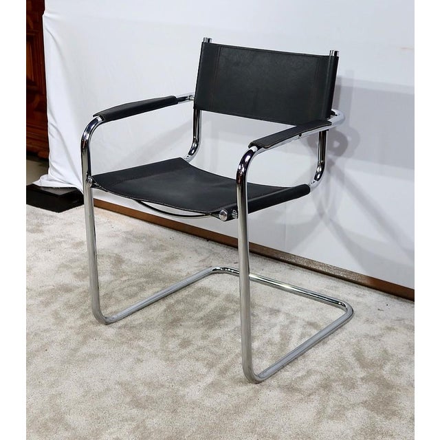 Chromed Metal Chair in Black Leather by Breuer, 1970 For Sale - Image 3 of 18