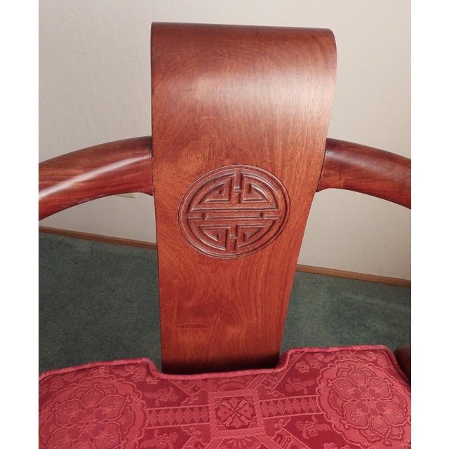 20th Century George Yee Style Chinese Hong Kong Horseshoe Rosewood Accent Chair With Red Cushion For Sale - Image 4 of 12