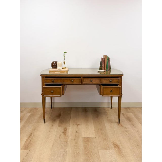 American of Martinsville Vintage MCM Desk W/ Glass Top Four Drawers Transitional For Sale - Image 16 of 18