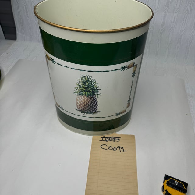 Metal Vintage Metal Pineapple Wastebasket For Sale - Image 7 of 10