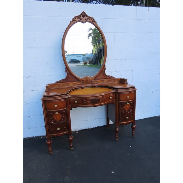 Early 1900s Carved Inlay Vanity Makeup Table 6611 For Sale - Image 16 of 18