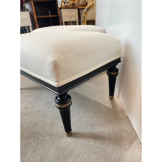 Pair Louis XVI Style Black & Brass Upholstered Benches For Sale - Image 12 of 14