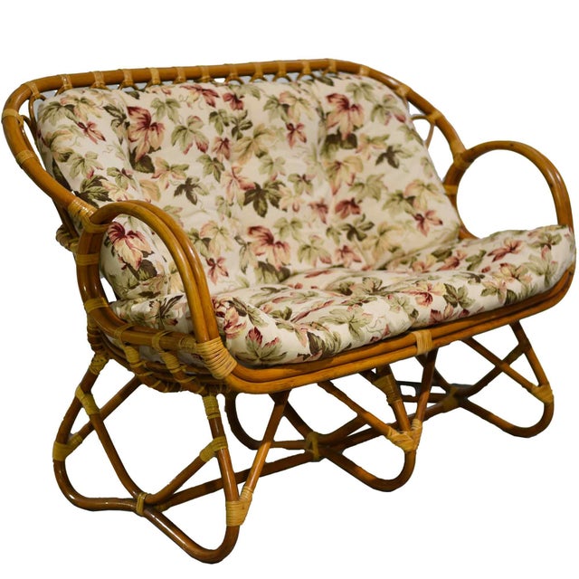 Vintage Palm Beach 2 Strand Rattan Bamboo Loveseat in the Style of Franco Albini For Sale - Image 13 of 13