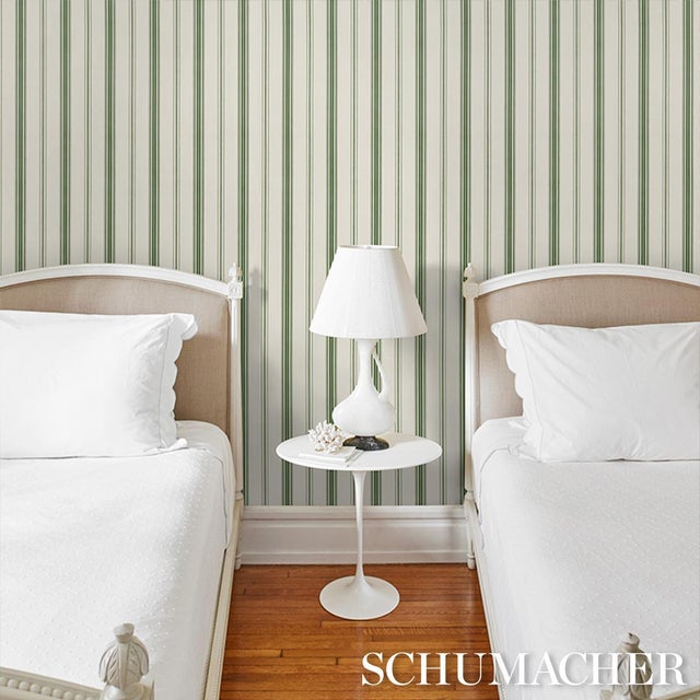 2020s Sample - Schumacher Coco Stripe Wallcovering In Green For Sale - Image 5 of 6