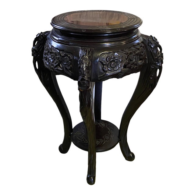 Vintage Chinoiserie Rosewood Pedestal Stand Display For Sale