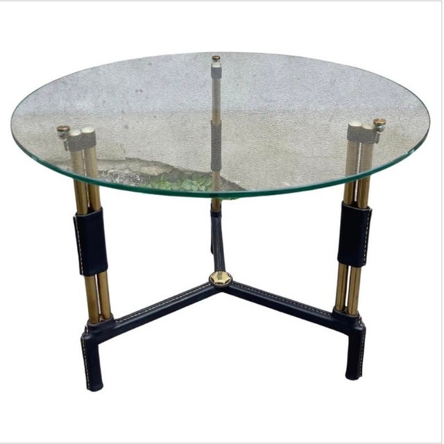Stitched Leather Side Table from Jacques Adnet, 1950s For Sale - Image 6 of 6