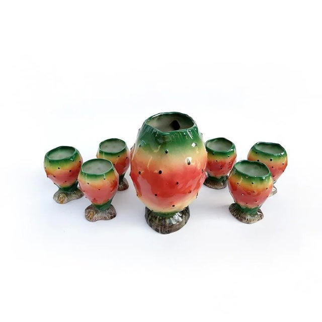 Ceramic Watermelon Pitcher and Cups from Falco, 1970s, Set of 7, in Good conditions. Designed 1970 to 1979
