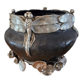 Art Nouveau-Style Bronze Jardiniere With Dragonfly & Water Lilies For Sale