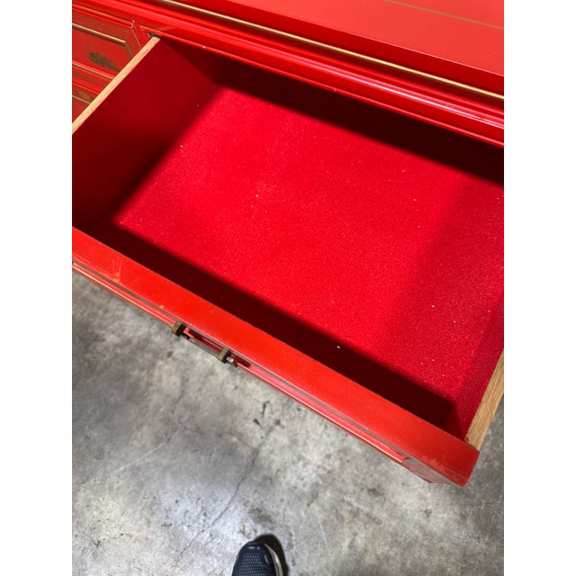 Hand Painted Red Lacquered Chinoiserie Cabinet For Sale - Image 11 of 12