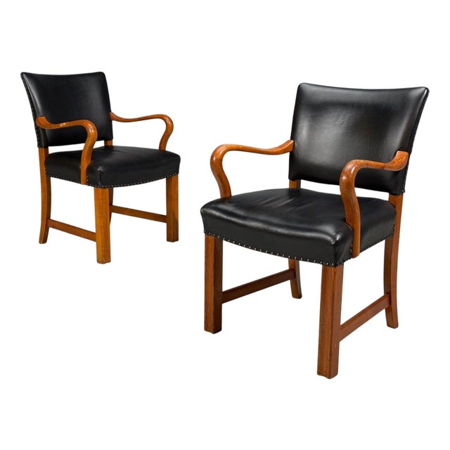Danish Modern, Armchairs, Black Leather, Bentwood, Denmark, 1960s For Sale