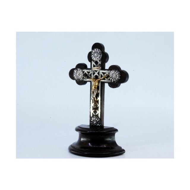 Wooden Crucifix with Christ in Silver and Applications For Sale - Image 3 of 8