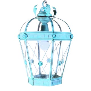 Vintage Style Solid Brass Verdigris Hanging Lantern - Restored & Rewired For Sale