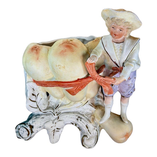 Antique Bisque Hand Painted Figural Planter For Sale