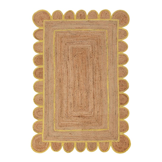 Yellow Trim Jute Scallop Braided Hand Made Bohemian Rug 8'x10' For Sale - Image 12 of 12