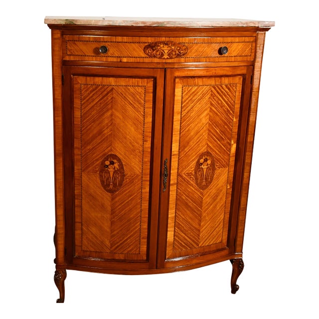 1900s Antique French Louis XV Satinwood Inlaid & Marble Top Wardrobe / Dresser For Sale