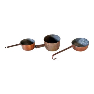 Antique Copper and Iron Handled Pots or Saucepans - Set of 3 For Sale