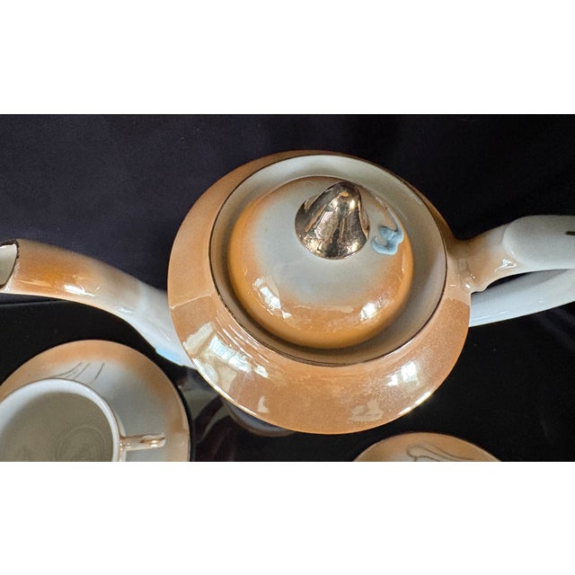 Dragon Tea Set Lusterware Made in Japan, Teapot With 6 Cups and Saucers, Hand Painted For Sale - Image 4 of 11