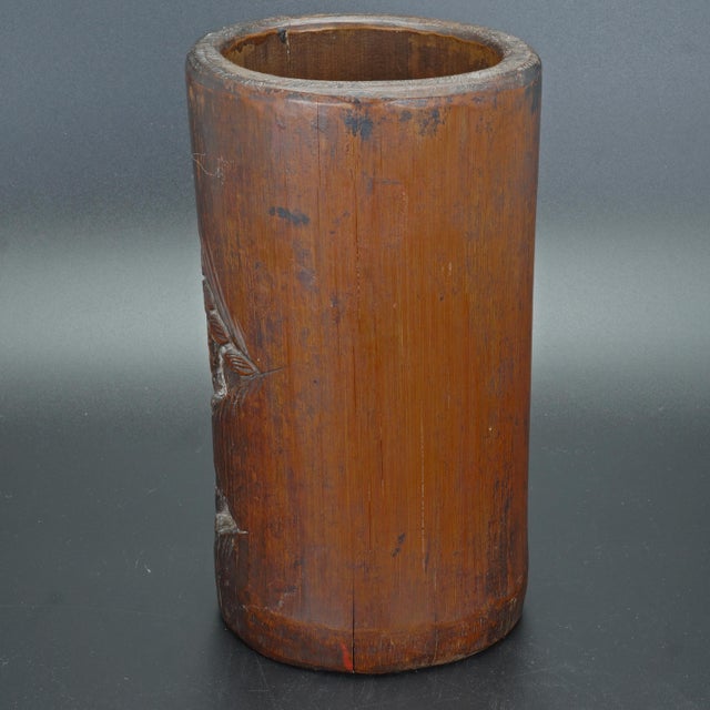 Chinese Carved Wood Bamboo Brush Pot Bitong 19th Century For Sale - Image 4 of 8