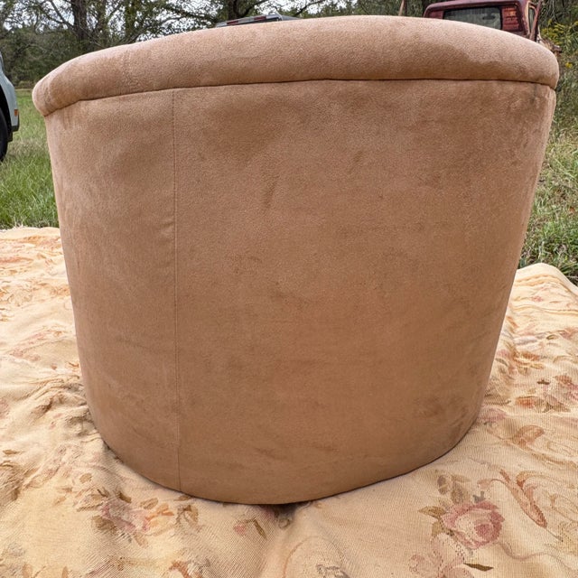 1990s 1990s Milo Baughman Style Suede Upholstered Barrel Back Swivel Chair For Sale - Image 5 of 12
