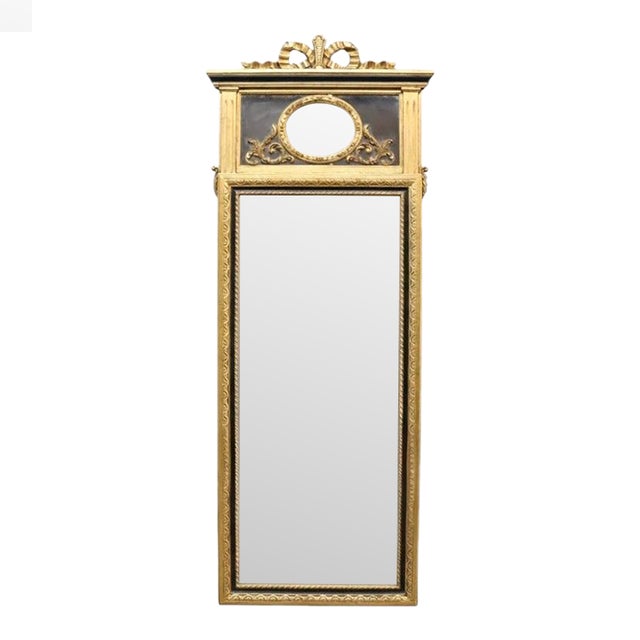 Vintage Italian Louis XV Gold Gilt Wood & Ebonized Pier Mirror C1940 For Sale