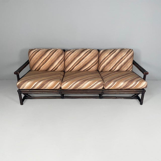 American modern sofa by Lyda Levi for McGuire Company, 1970s Three-seater sofa with seat and backrest made of padded,...