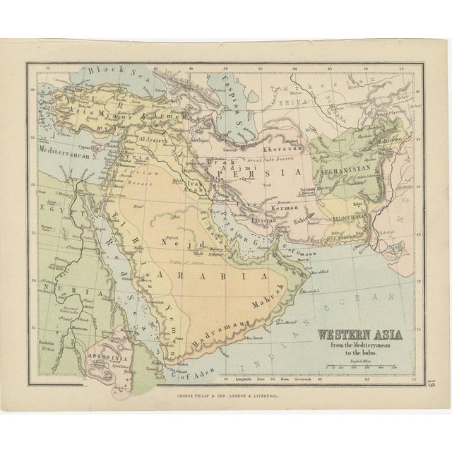 Antique Map of Western Asia, Mediterranean to the Indus and Arabia, 1870 For Sale - Image 3 of 12