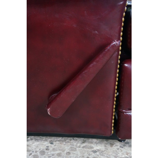 1975 Lane Furniture Burgundy Red Oxblood Leather Nailhead Reclining Armchair For Sale - Image 16 of 18