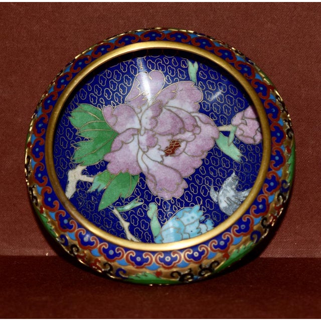 Vintage Chinese Small Cloisonné Bowl With Floral Interior For Sale - Image 12 of 13