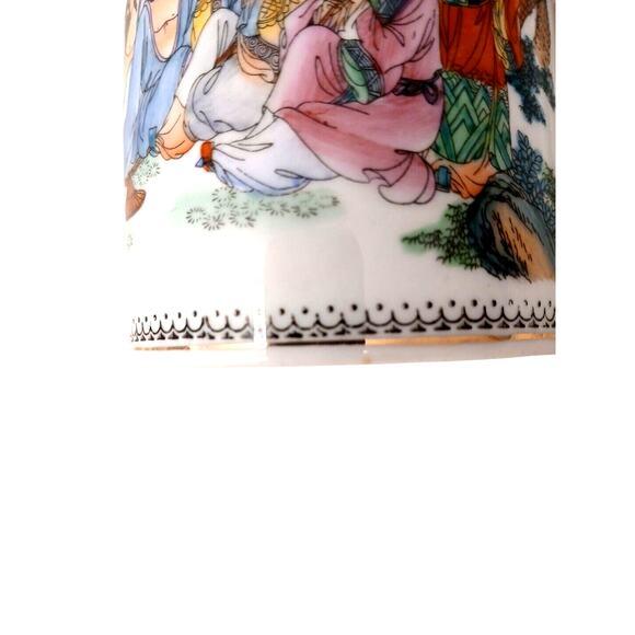 White Vintage Chinese Geisha Coffee Tea Hand Painted Oriental Asian China Red Mark - Set of 4 For Sale - Image 8 of 12