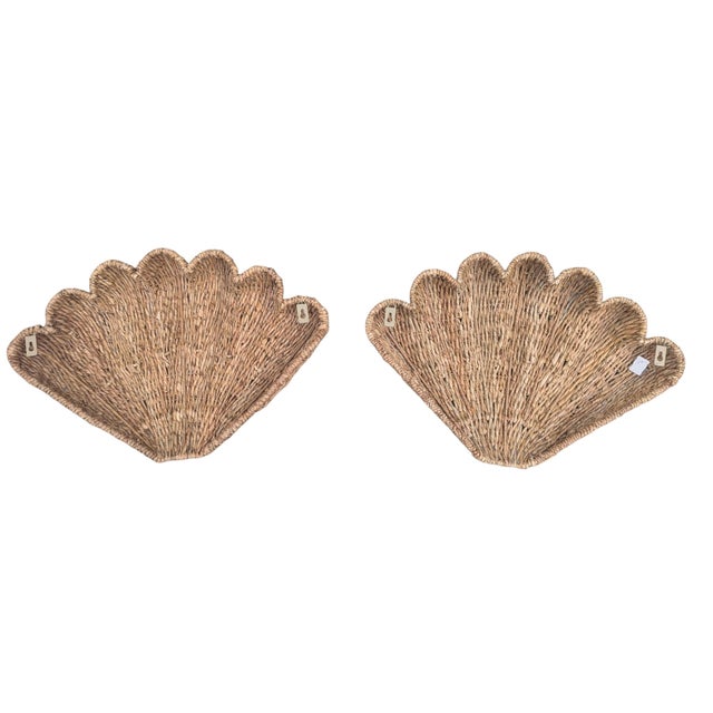 Contemporary Pottery Barn Wicker Clam Shell Sculptural Wall Art-a Pair For Sale - Image 3 of 13