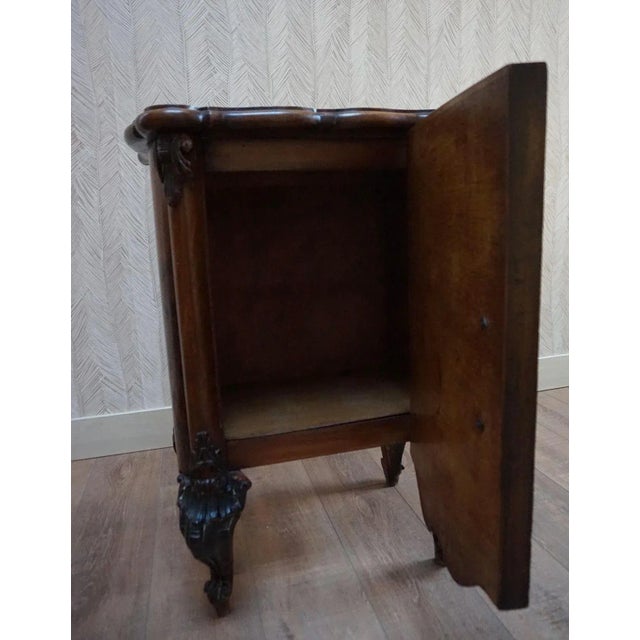 Beautiful Italian, Venetian Baroque walnut and burl veneer nightstand on hand carved cabriole legs, around 1850 Unique...