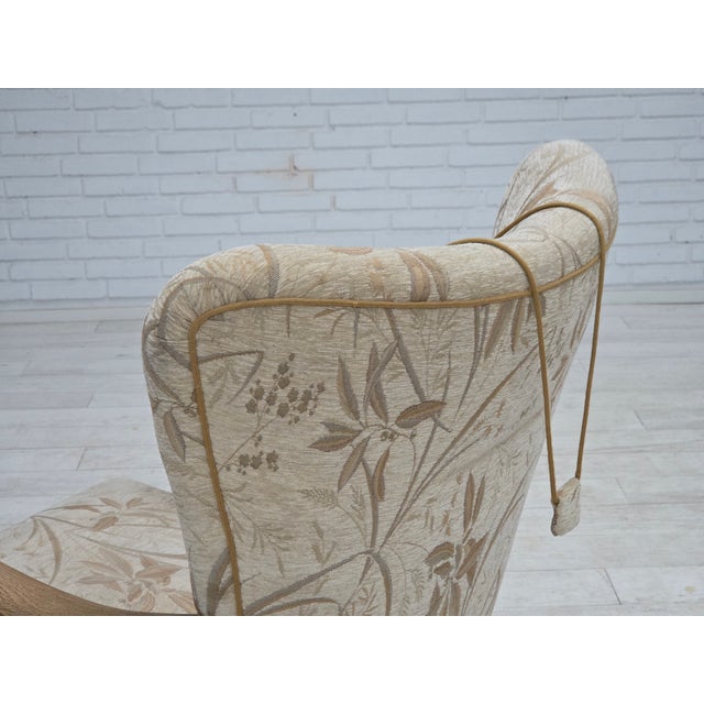 Vintage Danish Lounge Chair in Furniture Fabric and Carved Oak, 1950s For Sale - Image 14 of 18