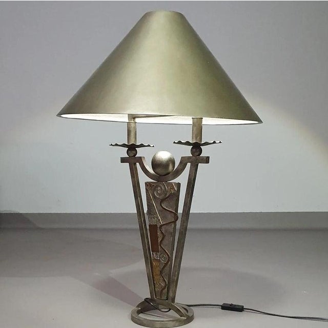 Brutalist lamp / metal shade Height 77Width 53 cm Up to 250V (Europe/UK Standard).The wiring of this item may be original...