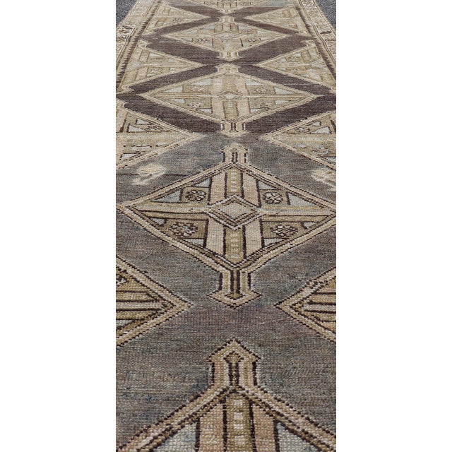 Tribal Antique Persian Kurdish Runner With Medallion in Charcoal, Blue, and Acid Green For Sale - Image 3 of 12