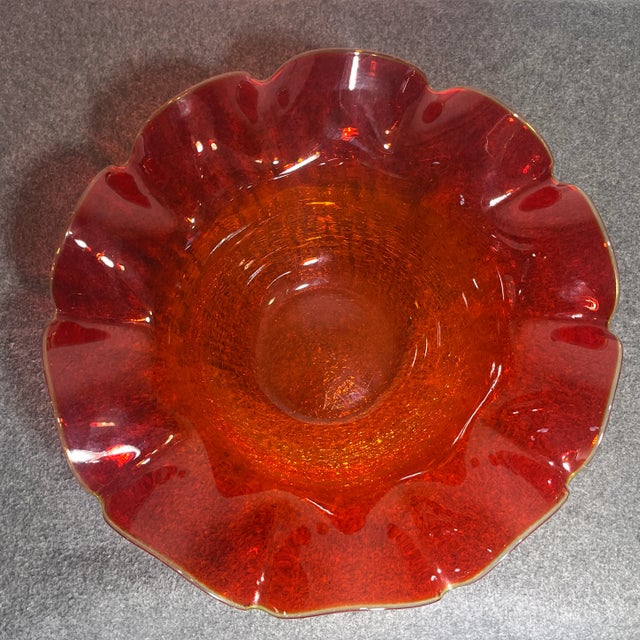Mid 20th Century Large Mid-Century Blenko Attributed Orange Crackle Glass Bowl For Sale - Image 5 of 10