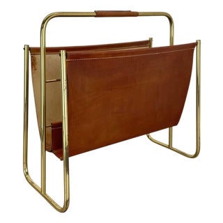 Brass and Leather Model 274 Magazine Holder from Carl Auböck, Austria, 1950s For Sale