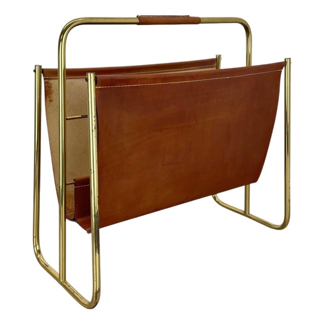 Brass and Leather Model 274 Magazine Holder from Carl Auböck, Austria, 1950s For Sale