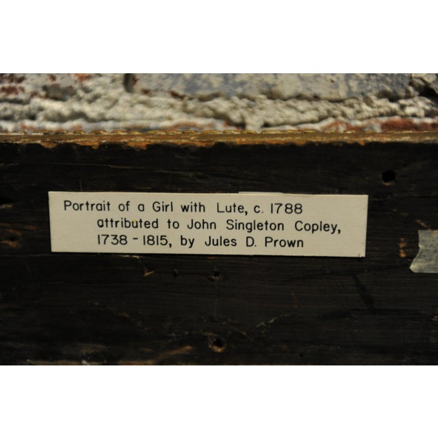 John Singleton Copley Attributed 18th Century Oil Painting "Portrait of a Girl With Lute" For Sale - Image 11 of 12