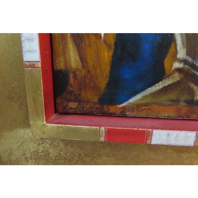 Red Roman Zaslonov Painting "La Suite en Rouge" Oil on Canvas Triptych With Custom Guilt Wood Frame For Sale - Image 8 of 12