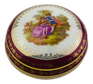 French Limoges Hand Painted Gold Trim Trinket, Jewelry Box or Candy Dish