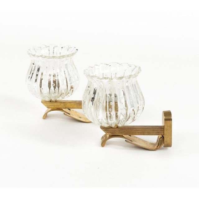 Mid-Century Sconces in Glass and Brass in the style of Barovier and Toso, Italy, 1960s, Set of 2 For Sale - Image 4 of 17