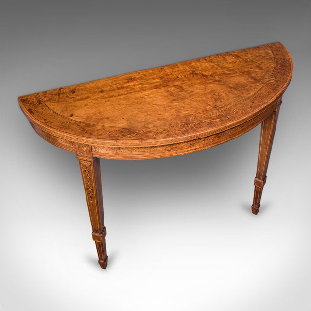 Pair of Antique Demi Lune Side Tables, English, Neoclassical, Sheraton, Georgian For Sale - Image 6 of 10