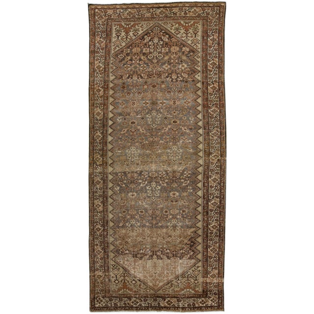 Textile 1900s Antique Persian Malayer Handmade Brown & Grey Allover Motif Wool Rug For Sale - Image 7 of 7